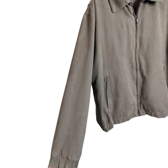 M791)Gary Player Tan Faux Suede Golf Full Zip Long Sleeve Large Bomber Jacket - Picture 5 of 11